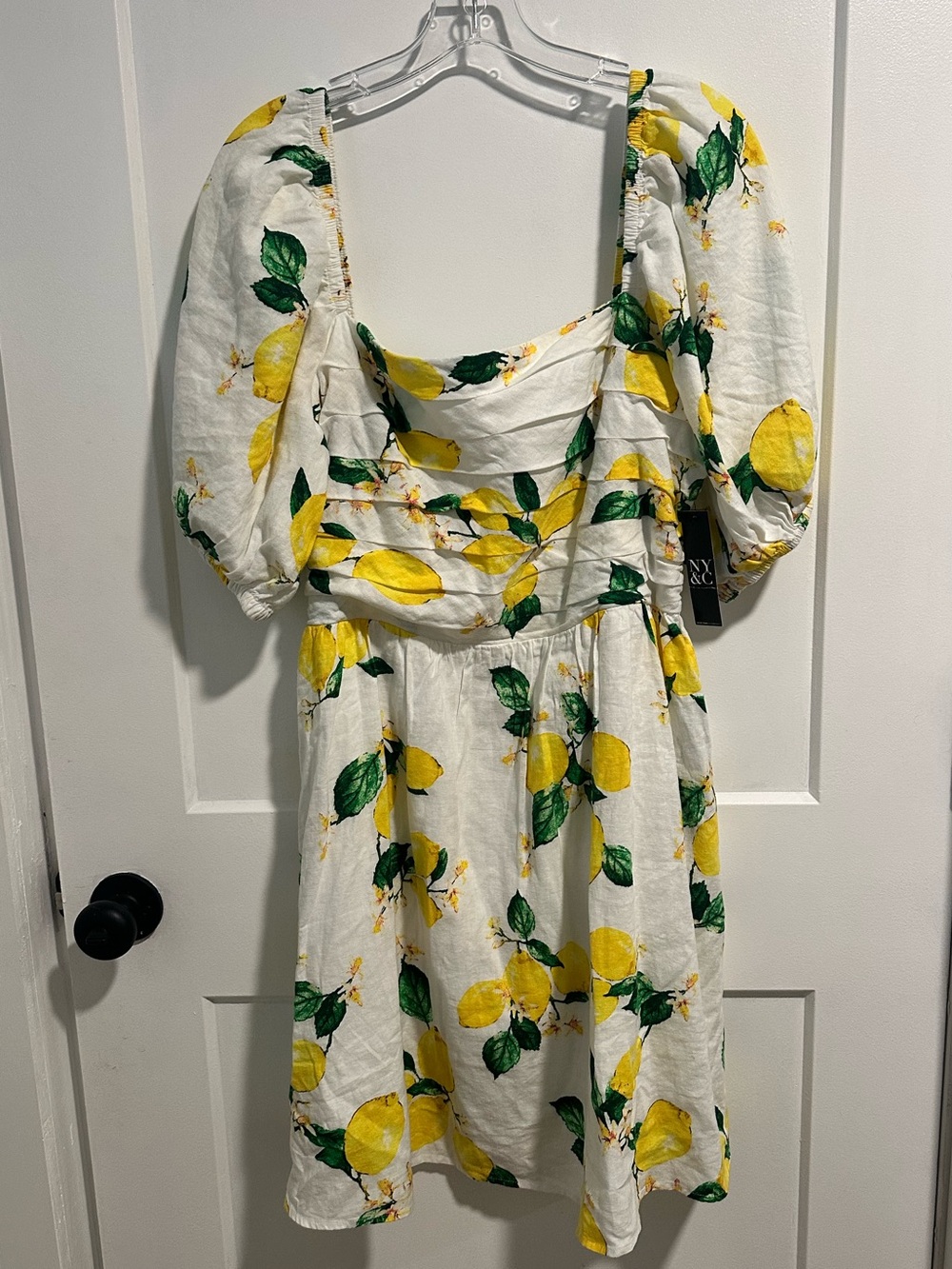 New York and Company Lemon Print Puff-Sleeve Mini Dress